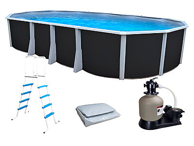 Image Kit piscine hors-sol acier Toi ANTHRACITE IBIZA ovale 730X366X132cm liner gris