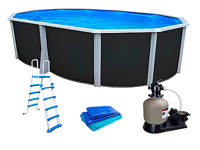 Image Kit piscine hors-sol acier Toi ANTHRACITE IBIZA PRESTIGIO ovale 550X366X132cm liner 0,60mm