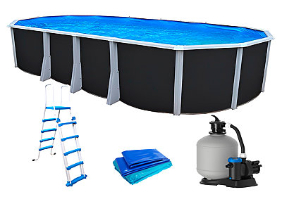 Image Kit piscine hors-sol acier Toi ANTHRACITE IBIZA PRESTIGIO ovale 730X366X132cm liner 0,60mm