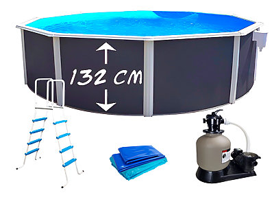 Image Kit piscine hors-sol acier Toi ANTHRACITE PRESTIGIO ronde Ø550x132cm liner 0.60mm