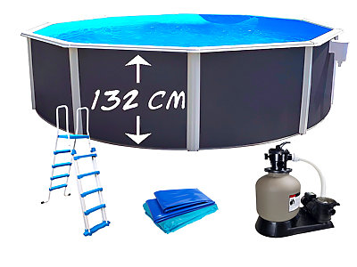 Image Kit piscine hors-sol acier Toi ANTHRACITE PRESTIGIO ronde Ø550x132cm liner 0.60mm