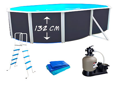 Image Kit piscine hors-sol acier Toi ANTHRACITE PRESTIGIO ovale 550X366X132cm filtre a sable