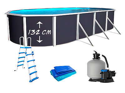 Image Kit piscine hors-sol acier Toi ANTHRACITE PRESTIGIO ovale 730X366X132cm filtre a sable