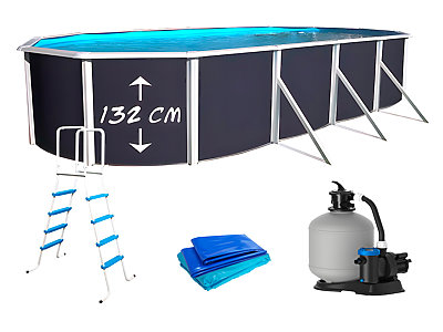 Image Kit piscine hors-sol acier Toi ANTHRACITE PRESTIGIO ovale 915X457X132cm filtre a sable