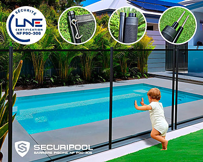 Image Barriere piscine demontable SECURIPOOL Noire 1m fixations 16mm