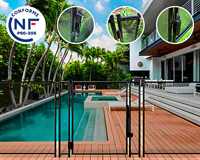 Image Portillon automatique SECURIPOOL 130cm Noir fixations 16mm barriere piscine demontable