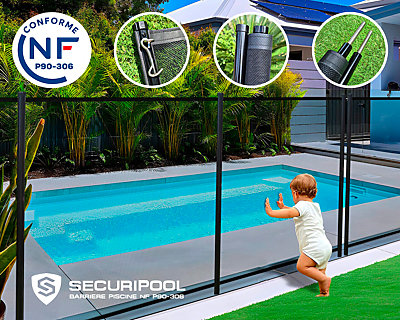 Image Barriere piscine demontable SECURIPOOL Noire 1 a 10m fixations 16mm