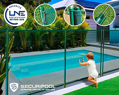 Image Barriere piscine demontable SECURIPOOL Verte 9m fixations 16mm