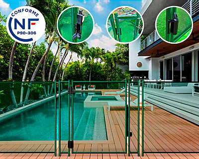 Image Portillon automatique SECURIPOOL 130cm Vert fixations 16mm barriere piscine demontable