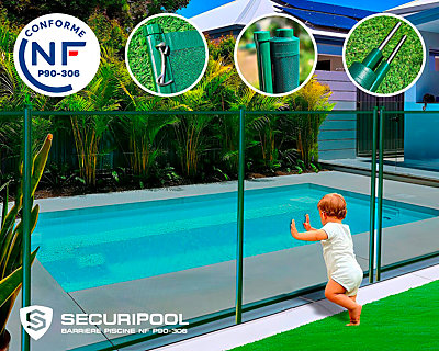 Image Barriere piscine demontable SECURIPOOL Verte 1 a 10m fixations 16mm