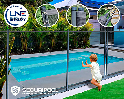 Image Barriere piscine demontable SECURIPOOL Gris Anthracite 5m fixations 16mm