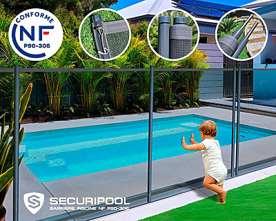 Image Barriere piscine demontable SECURIPOOL Gris Anthracite 6m fixations 16mm