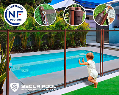 Image Barriere piscine demontable SECURIPOOL Marron Chocolat 5m fixations 16mm