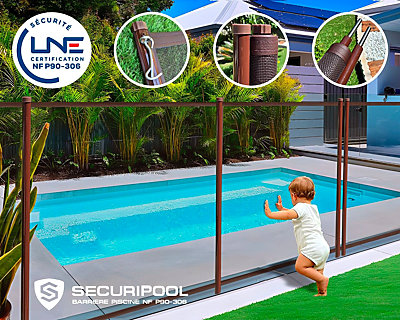 Image Barriere piscine demontable SECURIPOOL Marron Chocolat 6m fixations 16mm