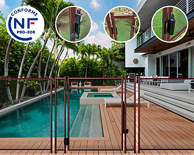 Image Portillon automatique SECURIPOOL 130cm Marron Chocolat fixations 16mm barriere piscine demontable