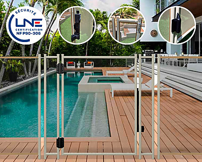 Image Portillon automatique SECURIPOOL 130cm Sable fixations 16mm barriere piscine demontable