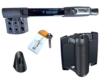 Image Kit Serrure MagnaLatch® SERIES 3 + Charnieres TruClose + Cache Protection portillon Securipool Automatique