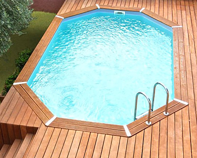 Image Piscine bois allongee Ubbink URBANPOOL 335x485x120cm Liner Bleu