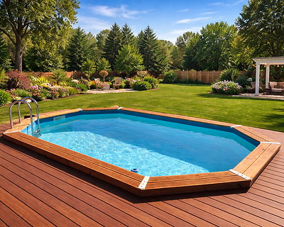 Image Piscine bois Ubbink AZURA 300x400x120cm liner Bleu filtration a sable