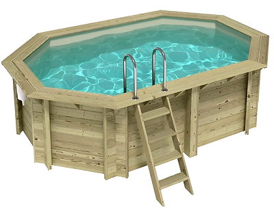 Image Piscine bois Altanka NEMO octogonale allongee 4,3x3m H 1,18 m liner sable, sans dalle beton