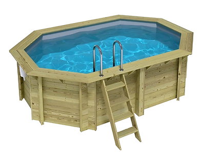 Image Piscine bois Altanka NEMO octogonale allongee 4,3 x 3m H 1,18m liner gris, sans dalle beton