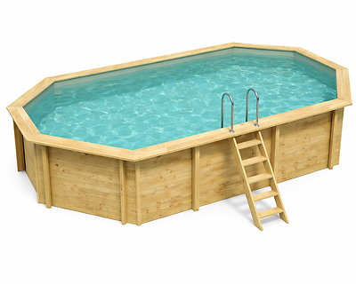 Image Piscine bois Altanka NEMO octogonale allongee 7,3 x 3,97m H 1,45m liner sable, sans dalle beton