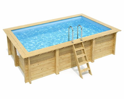 Image Piscine bois Altanka AQUA rectangulaire 4,65 x 2,85m H 1,24m liner bleu, ancrage beton