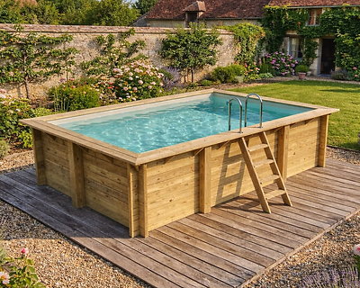 Image Piscine bois Altanka AQUA rectangulaire 4,65 x 2,85m H 1,24m liner sable, pose sur dalle