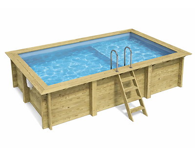 Image Piscine bois Altanka AQUA rectangulaire avec plage 4,65 x 2,85m H 1,24m liner bleu, sans dalle beton