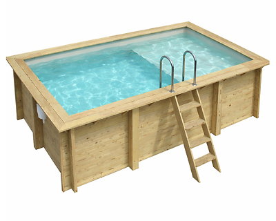 Image Piscine bois Altanka AQUA rectangulaire avec plage 4,65 x 2,85m H 1,24m liner sable, sans dalle beton