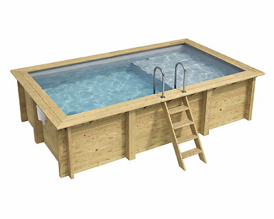 Image Piscine bois Altanka AQUA rectangulaire avec plage 4,65 x 2,85m H 1,24m liner gris, sans dalle beton