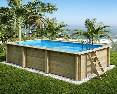 Image Piscine bois Altanka AQUA rectangulaire 6,1 x 2,85m H 1,31m liner bleu, ancrage beton