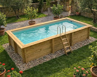 Image Piscine bois Altanka AQUA rectangulaire 6,1 x 2,85m H 1,31m liner sable, ancrage beton