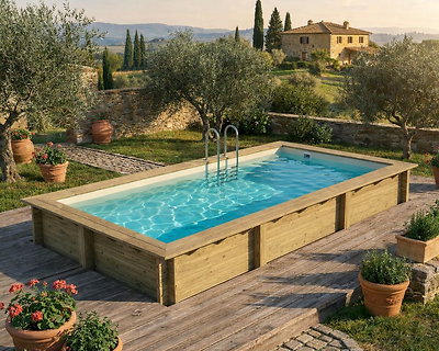 Image Piscine bois Altanka AQUA rectangulaire 6,1 x 2,85m H 1,31m liner sable, pose sur dalle