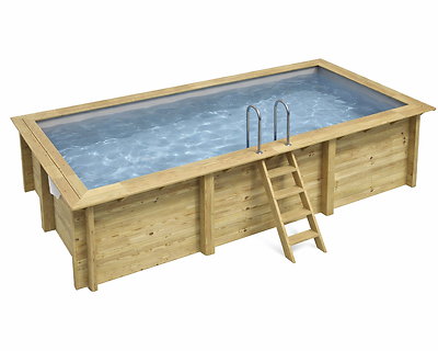 Image Piscine bois Altanka AQUA rectangulaire 6,1 x 2,85m H 1,31m liner gris, sans dalle beton