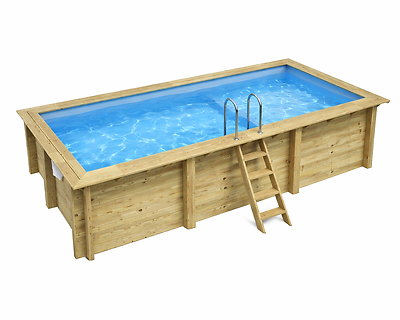 Image Piscine bois Altanka AQUA rectangulaire avec plage 6,1 x 2,85m H 1,31m liner bleu, sans dalle beton