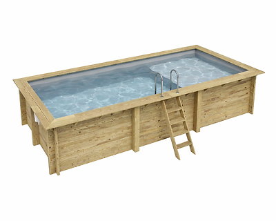 Image Piscine bois Altanka AQUA rectangulaire avec plage 6,1 x 2,85m H 1,31m liner gris, sans dalle beton