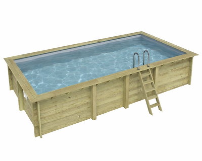 Image Piscine bois Altanka AQUA rectangulaire 7,0 x 3,75m H 1,45m liner gris, sans dalle beton