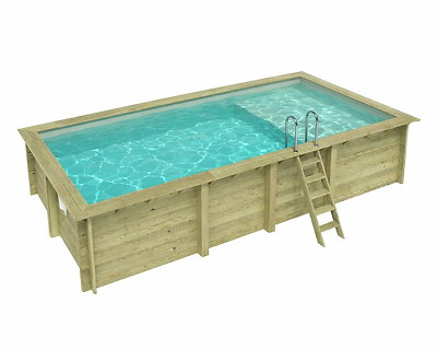 Image Piscine bois Altanka AQUA rectangulaire avec plage 7,0 x 3,75m H 1,45m liner sable, sans dalle beton