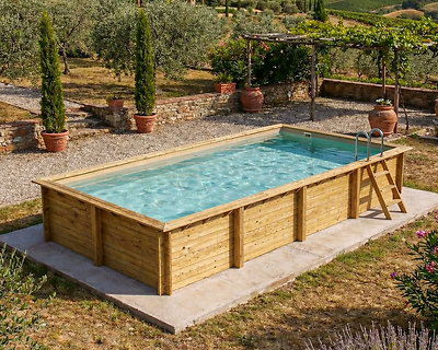 Image Piscine bois Altanka AQUA rectangulaire 8,5 x 4,35m H 1,45m liner sable, ancrage beton