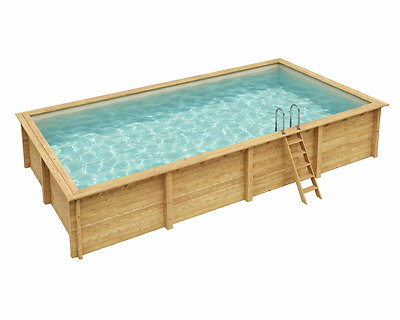 Image Piscine bois Altanka AQUA rectangulaire 8,5 x 4,35m H 1,45m liner sable, sans dalle beton