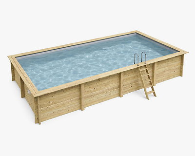 Image Piscine bois Altanka AQUA rectangulaire 8,5 x 4,35m H 1,45m liner gris, sans dalle beton