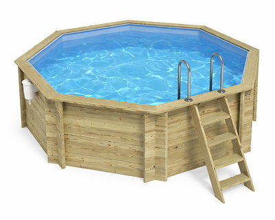 Image Piscine bois Altanka CORAL octogonale 3,25 x 3,25m H 1,18m liner bleu sans dalle beton