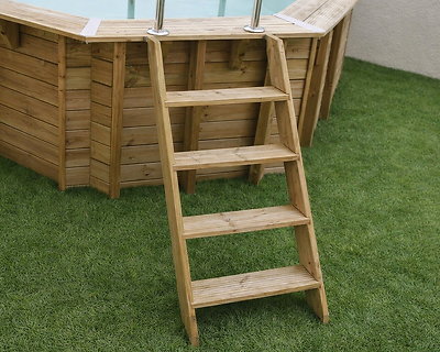 Image Kit Echelle bois exterieure UBBINK 4 marches pour piscine