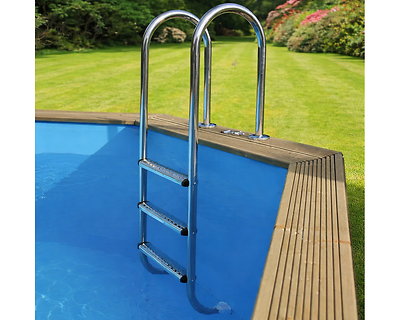 Image echelle inox interieure Ubbink 3 marches avec ancrages pour piscine bois
