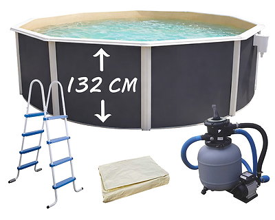 Image Piscine hors-sol acier Toi ANTHRACITE MAGNUM COMPACT ronde Ø550x132cm liner sable