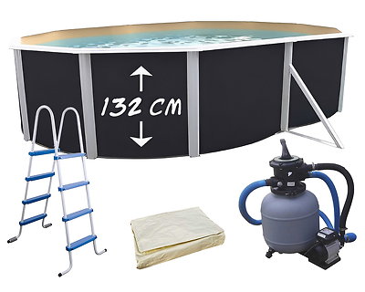 Image Piscine hors-sol acier Toi ANTHRACITE MAGNUM COMPACT ovale 640x366cm H 132cm liner sable
