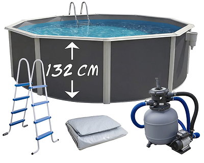 Image Piscine hors-sol acier Toi ANTHRACITE MAGNUM COMPACT ronde Ø 350cm H 132cm liner gris
