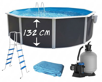 Image Piscine hors-sol acier Toi ANTHRACITE MAGNUM ronde Ø 460cm H 132cm liner bleu