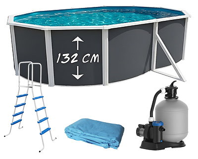Image Piscine hors-sol acier Toi ANTHRACITE MAGNUM ovale 550 x 366cm H 132cm liner bleu